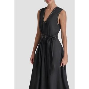 DKNY Black Sleeveless Midi Dress Size L Organza Elegant Chic Evening Edgy Black